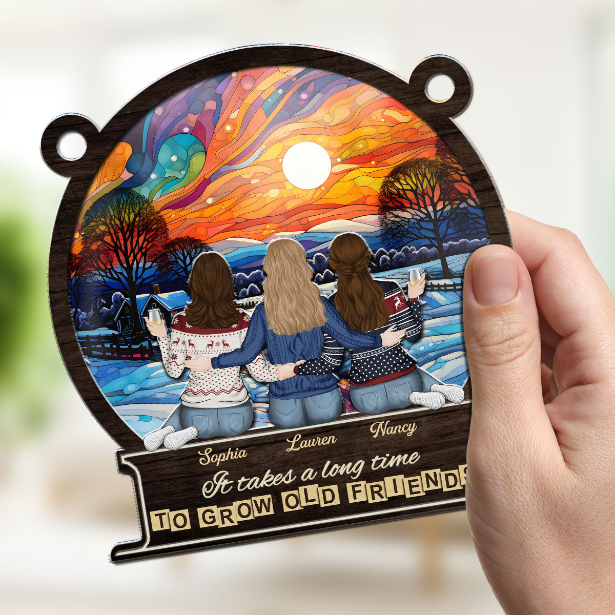 It Takes A Long Time To Grow An Old Friend Christmas - Personalized Custom Suncatcher