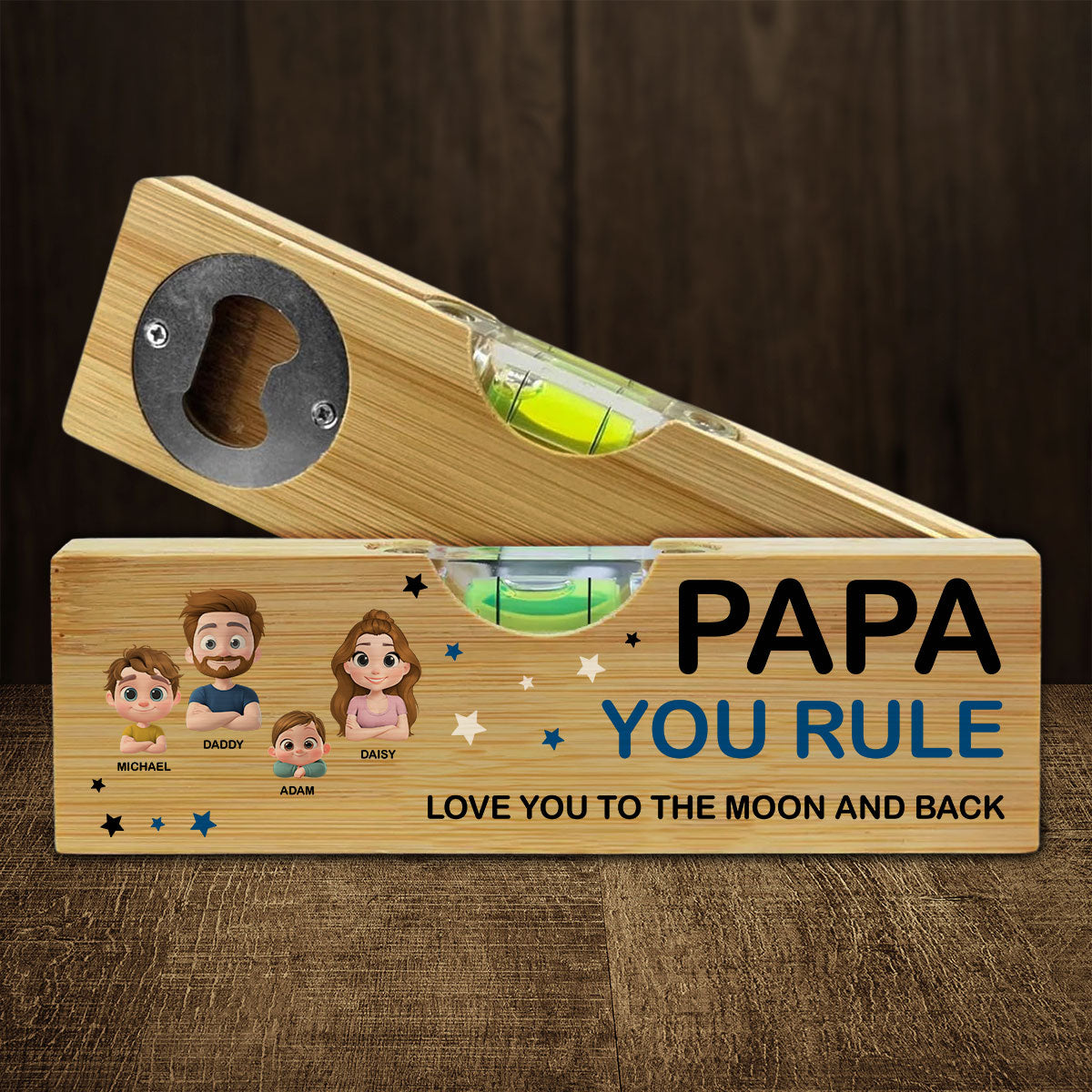 Dad You Rule - Personalized Custom Wooden Spirit Level Bottle Opener