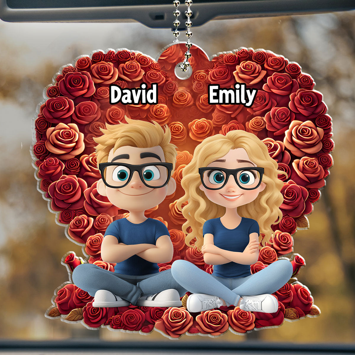 Loving Duo In Rose Heaven - Personalized Custom Car Ornament