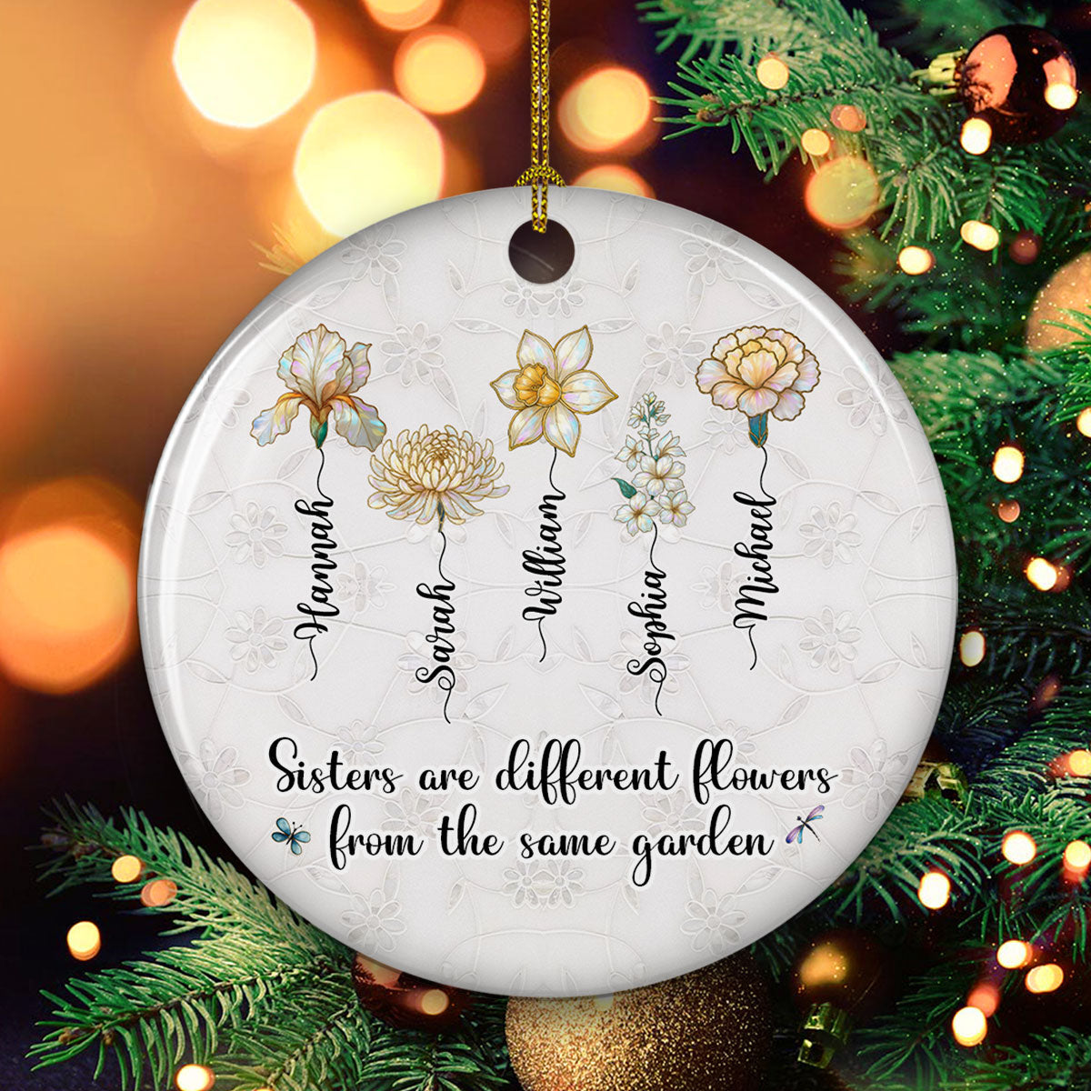 Sisters Are Flowers Mother Of Pearl - Personalized Custom Ceramic Ornament