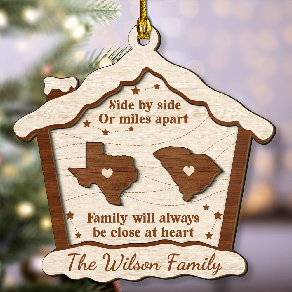 Side By Side Or Miles Apart - Personalized Custom Freeshape 2-Layered Wood Ornament