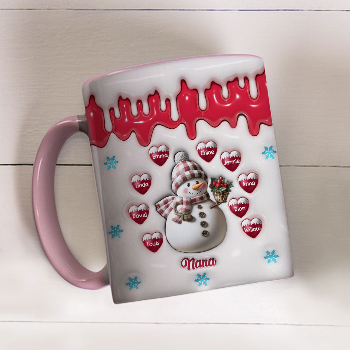 Snowman Grandma And Grandkids - Personalized Custom 3D Inflated Effect Accent Mug