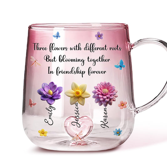 Strong Roots Endless Friendship Blossoms - Personalized Custom Pink Gradient Glass Mug