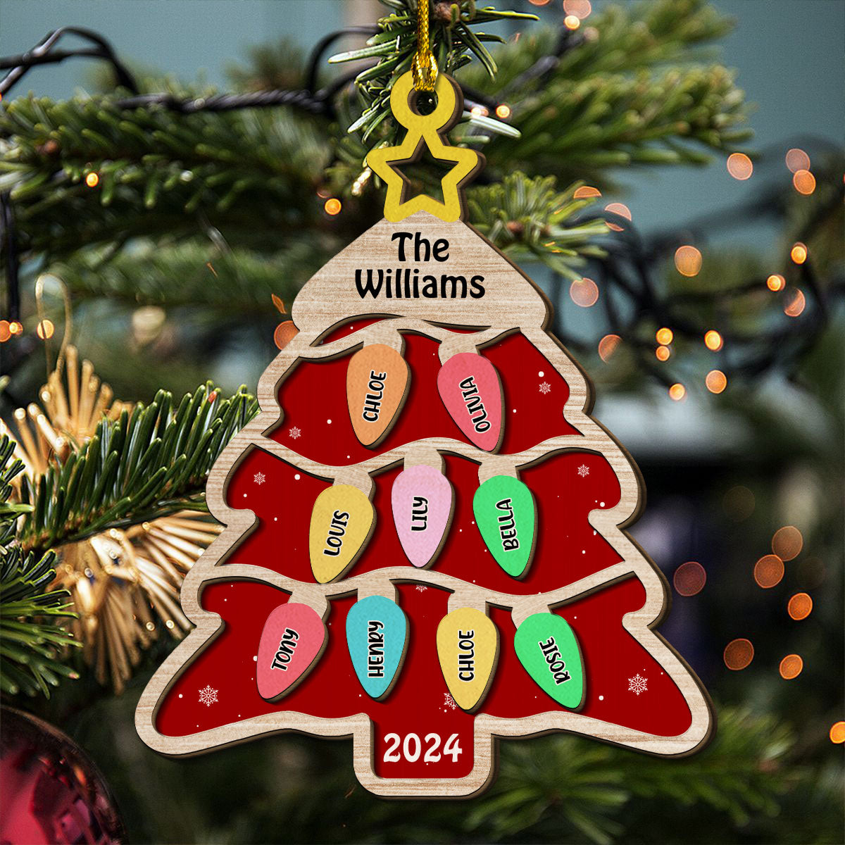 The Cutest Family Christmas Tree - Personalized Custom 2-Layered Wood Ornament