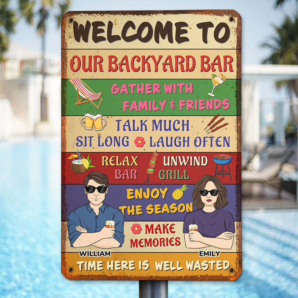 Welcome To Our Backyard Bar - Personalized Custom Metal Sign