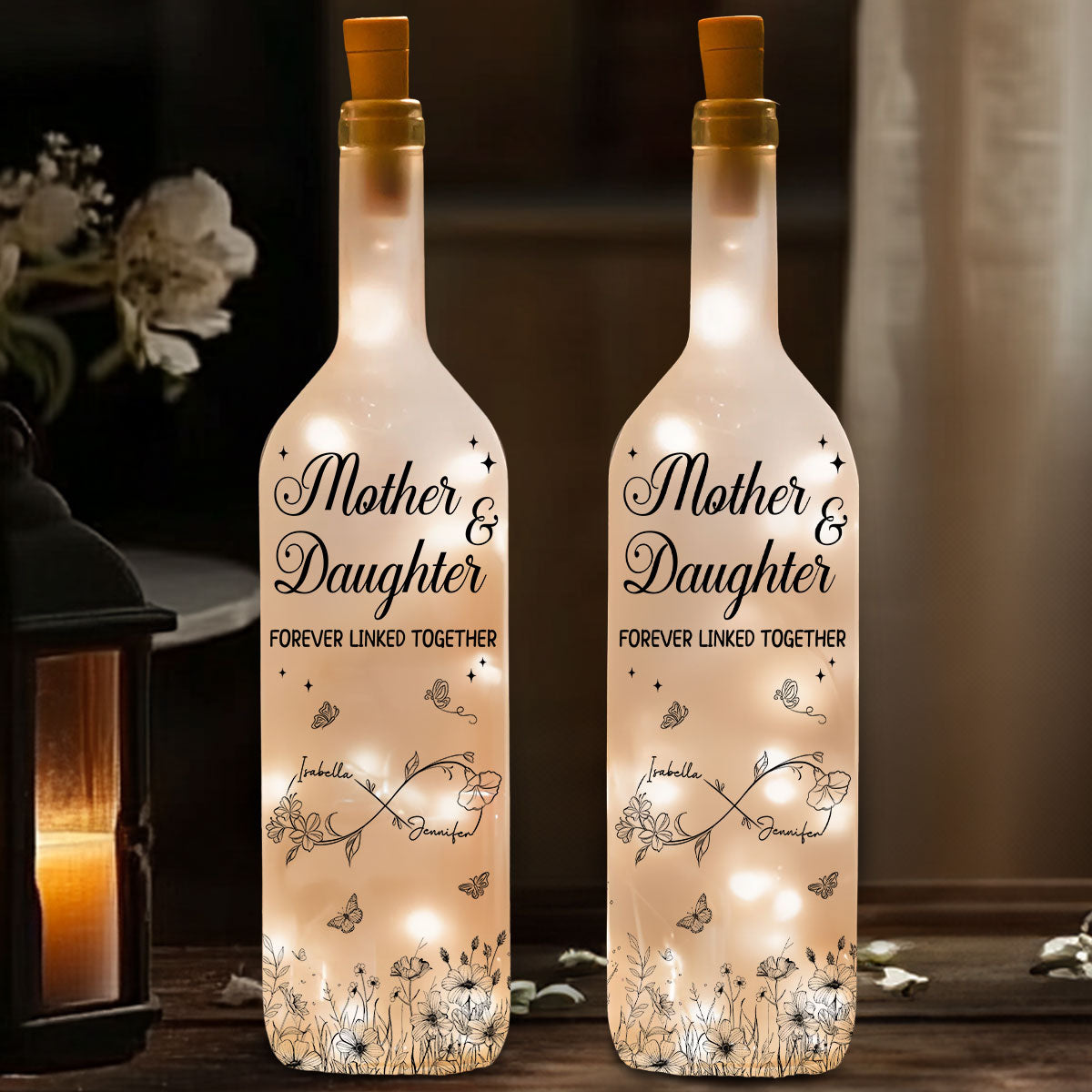Mother And Daughter Forever Linked Together - Personalized Custom Bottle Lamp