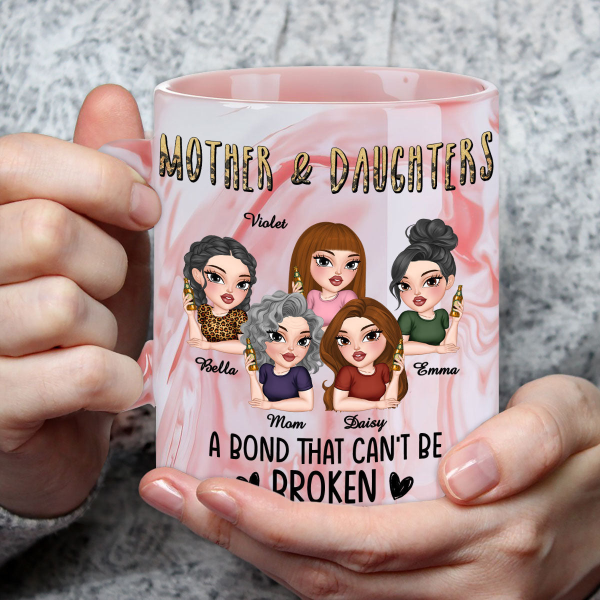 A Bond That Can't Be Broken - Personalized Custom Pink Marble Mug