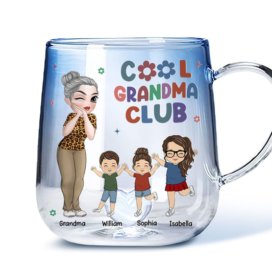 Cool Grandma Club - Personalized Custom Blue Gradient Glass Mug