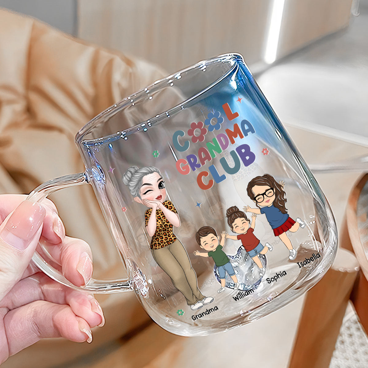 Cool Grandma Club - Personalized Custom Blue Gradient Glass Mug