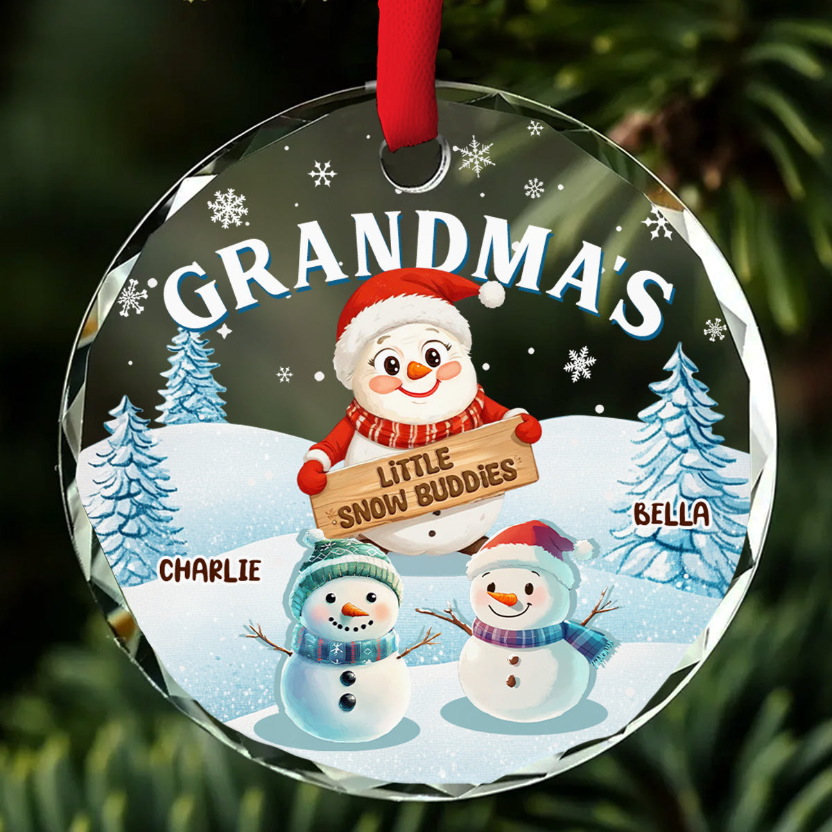 Grandma Little Snow Buddies - Personalized Custom Glass Ornament