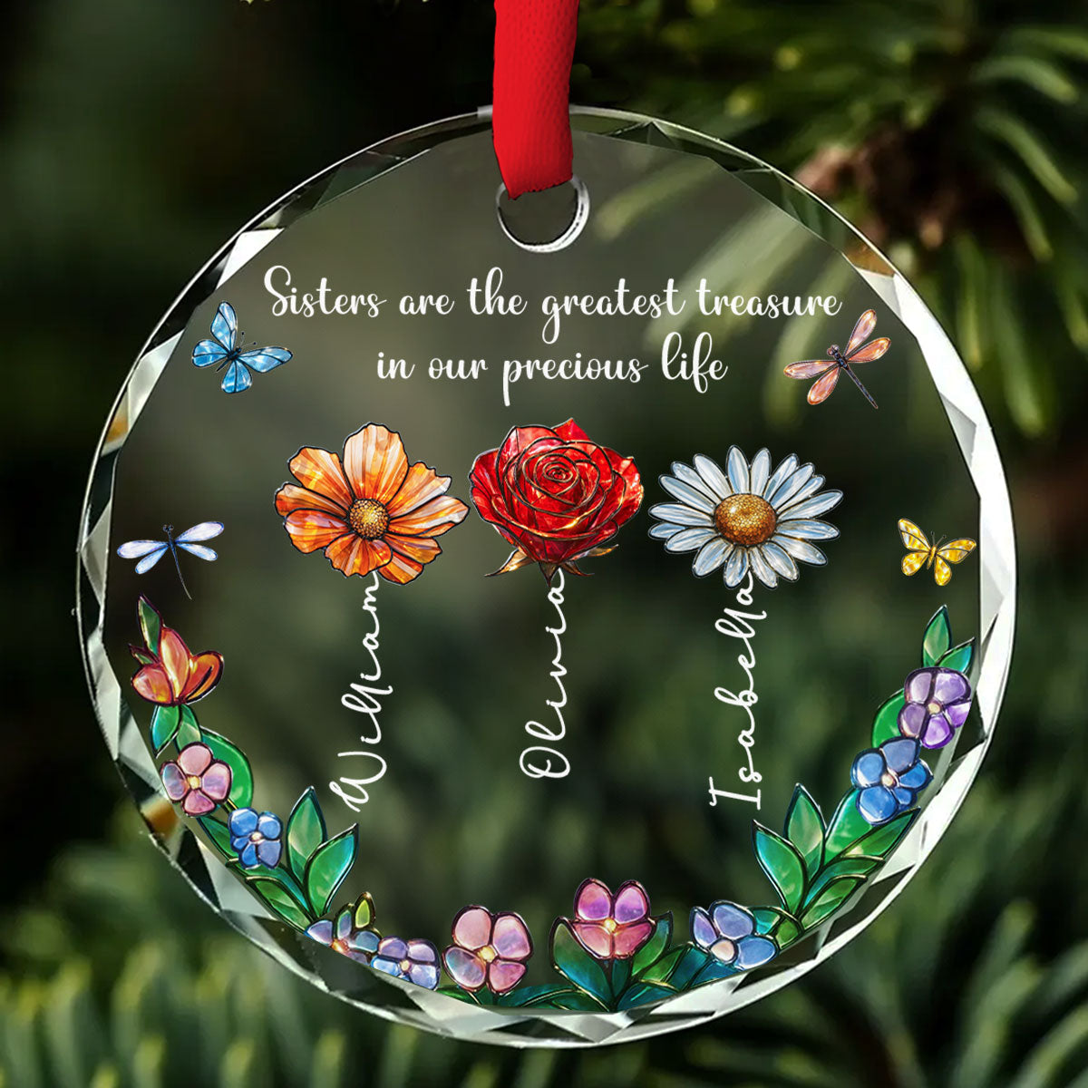 Sisters Make The World Brighter - Personalized Custom Glass Ornament