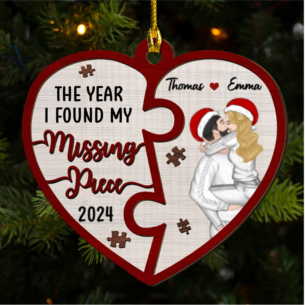 The Year I Found My Missing Piece Heart Puzzle - Personalized Custom 2-Layered Wood Ornament