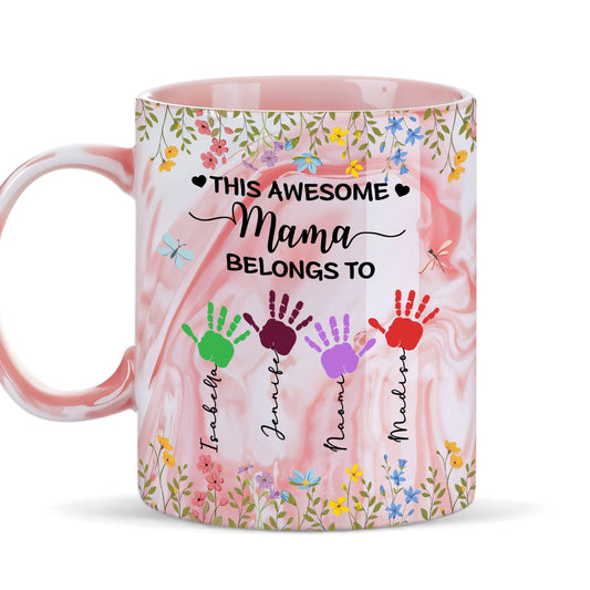 This Awesome Mom Belongs To - Personalized Custom Pink Marble Mug