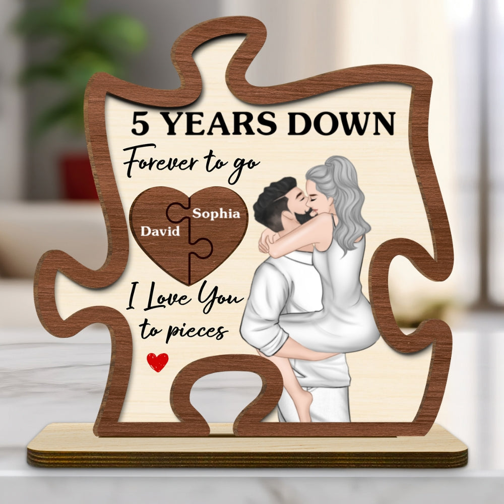 Love You To Pieces - Personalized Custom 2-Layer Wood Plaque With Flat Base