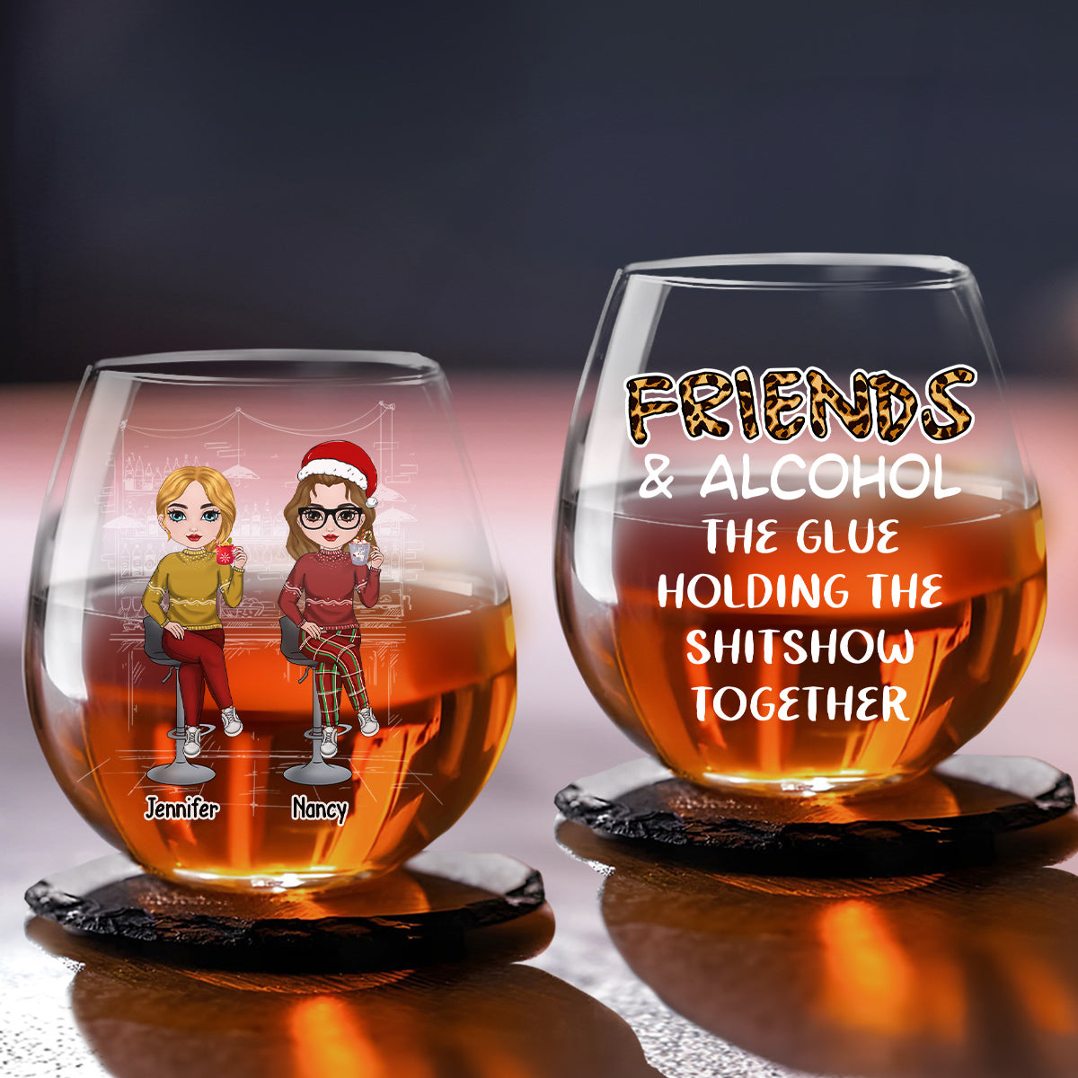 Friends And Alcohol - Personalized Custom Wine Glass