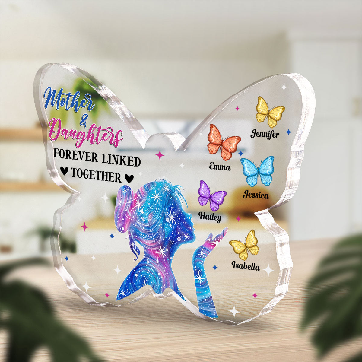 Mother And Daughters Forever Linked Together - Personalized Custom Acrylic Plaque