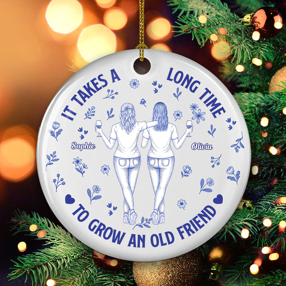 It Takes A Long Time Blue Toile - Personalized Custom Ceramic Ornament