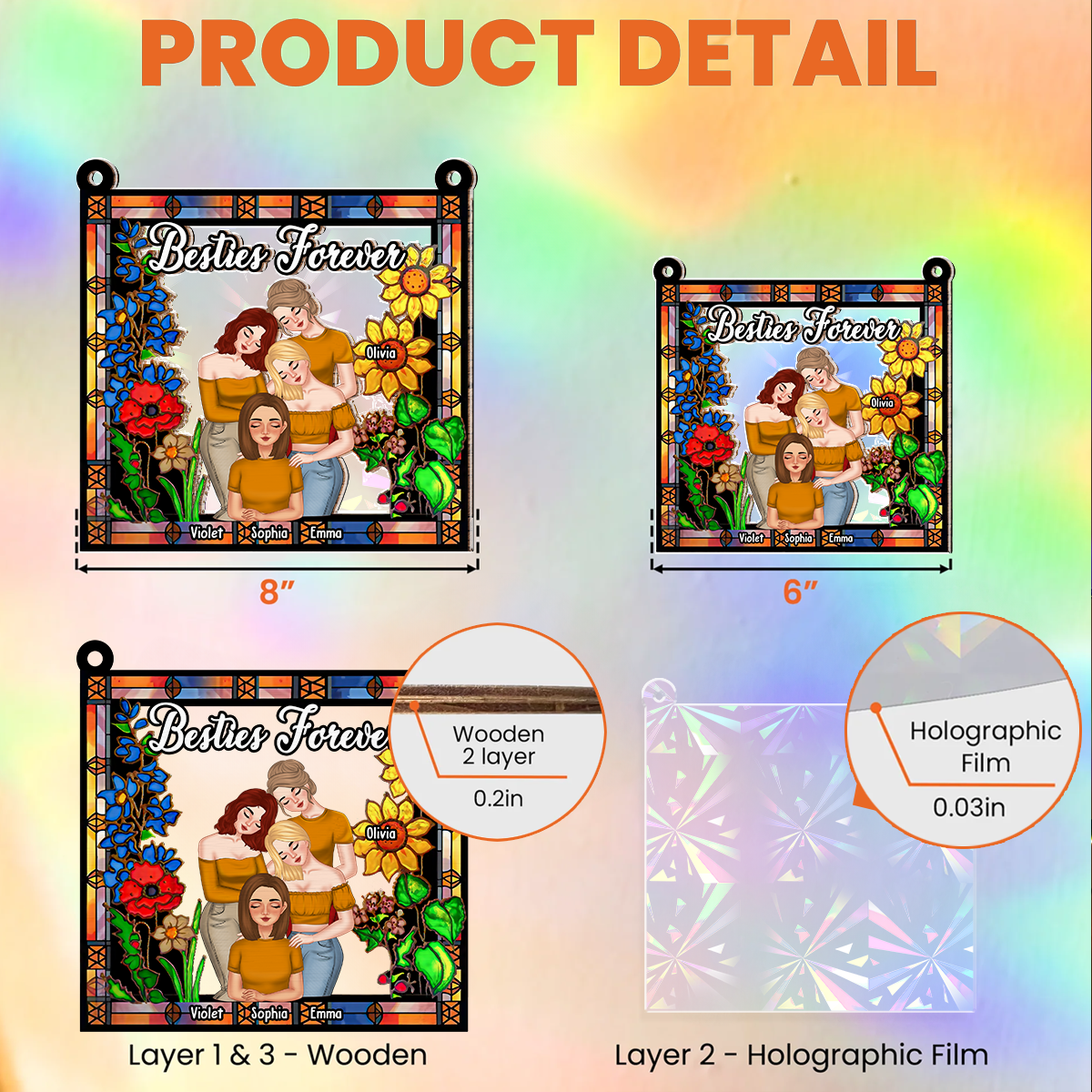 Besties Forever Floral Style - Personalized Custom Rainbow Suncatcher