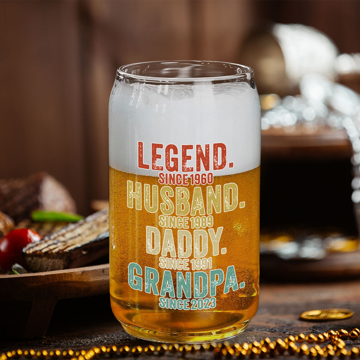 Legend Husband Dad Papa - Personalized Custom Beer Can Glass
