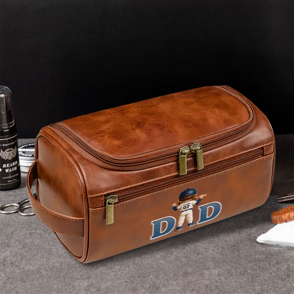 Best Dad - Personalized Custom Leather Toiletry Bag
