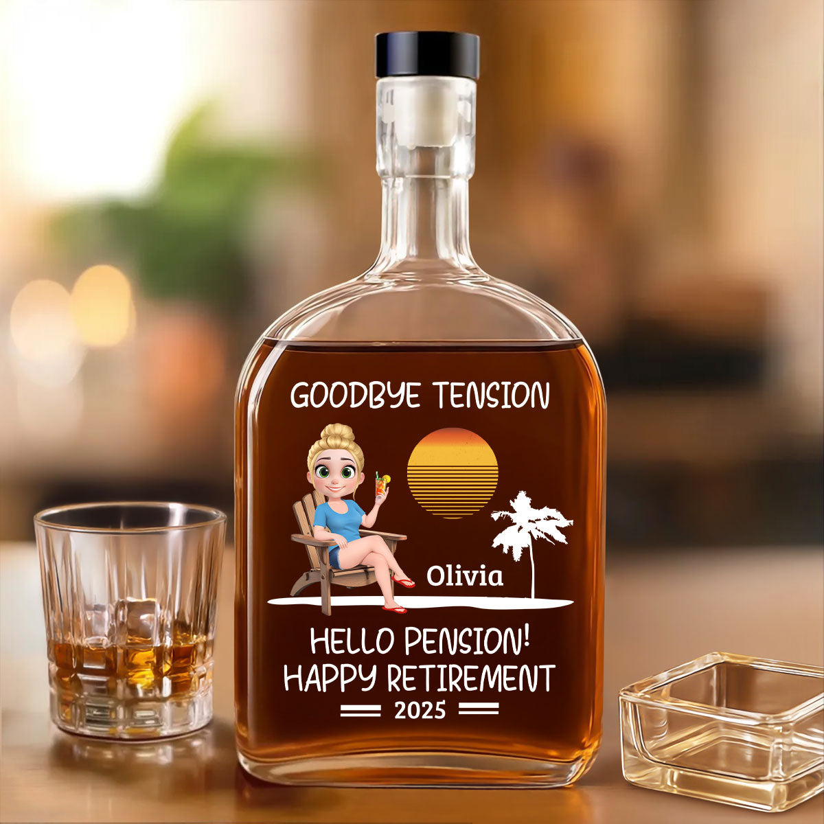 Goodbye Office Hello Freedom - Personalized Custom Spirits Decanter