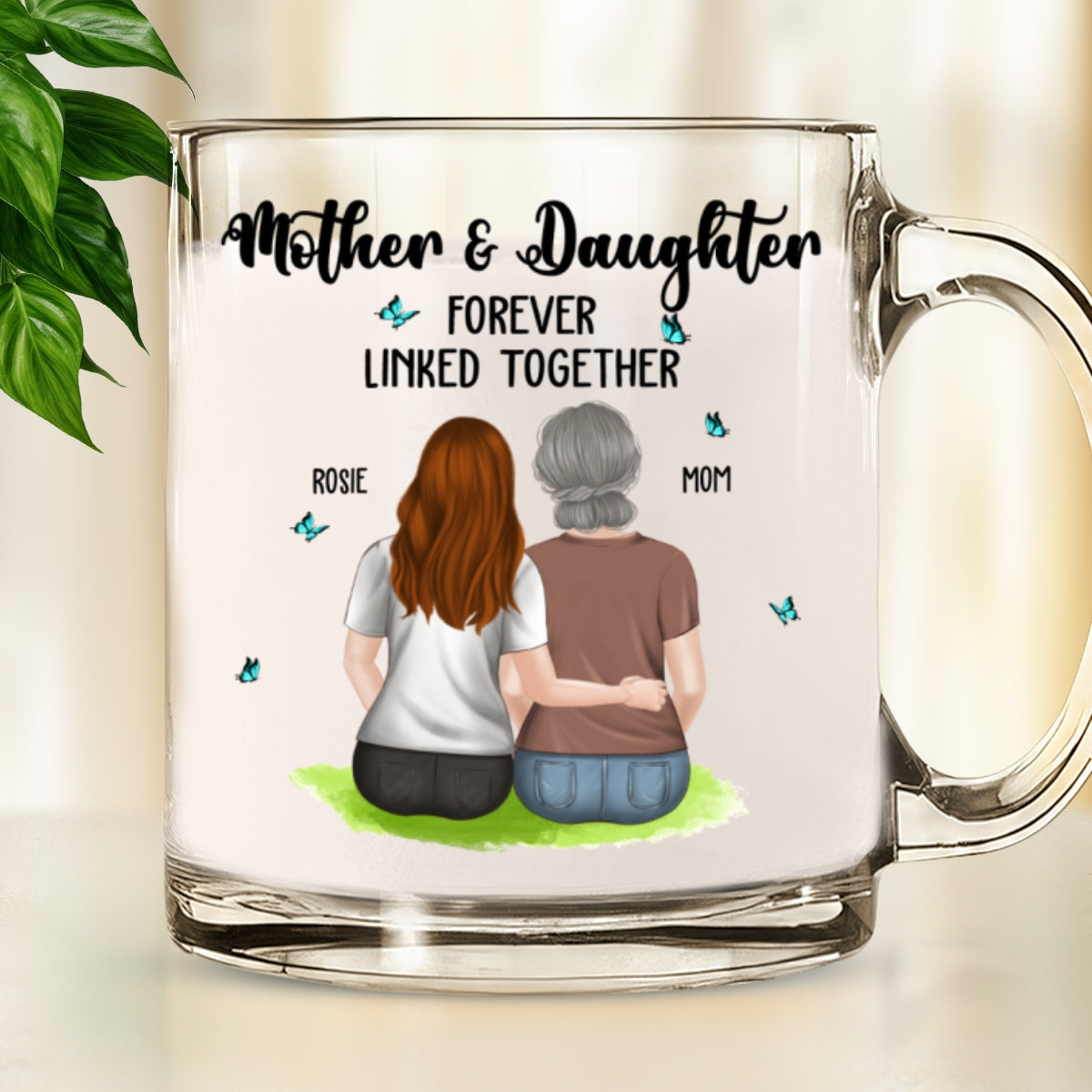 Mother And Daughter Connected By Love - Personalized Custom Glass Mug