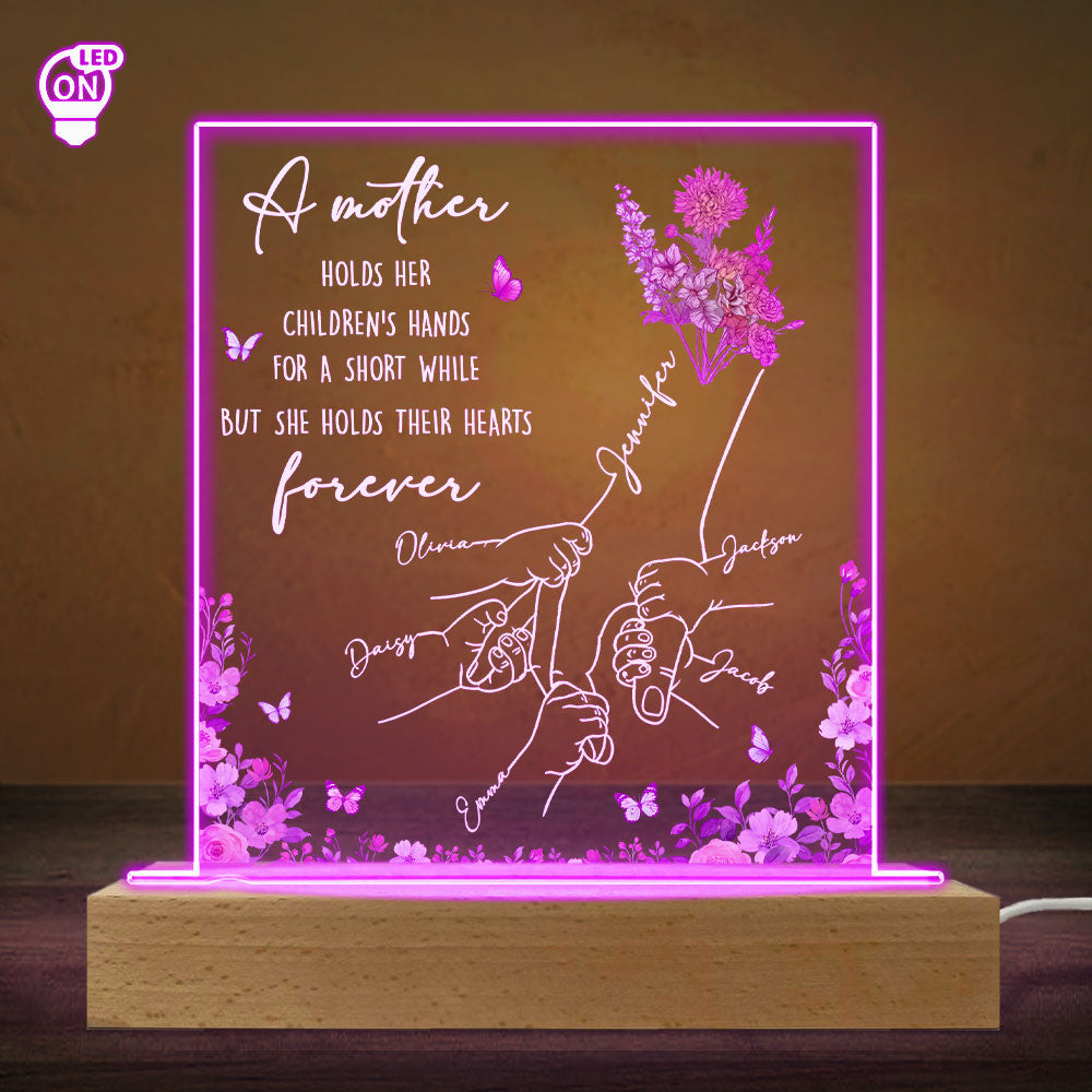 Mother Holds Her Children Heart Forever - Personalized Custom LED Light