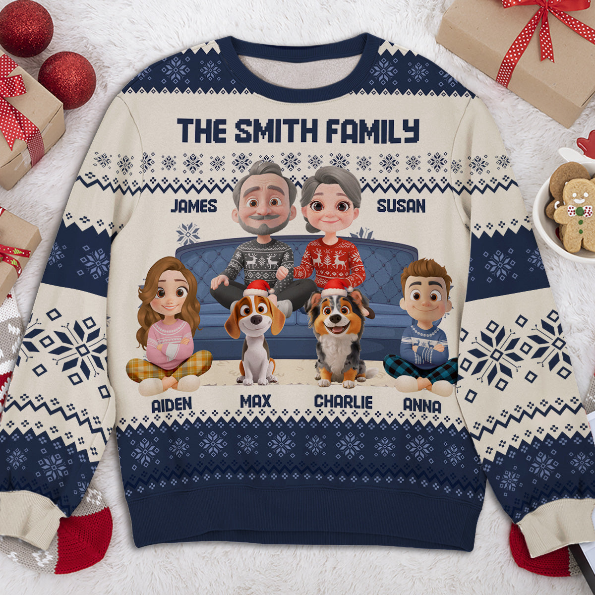 Couple Family With Pets And Kids Cartoon - Personalized Custom All-Over-Print Sweatshirt