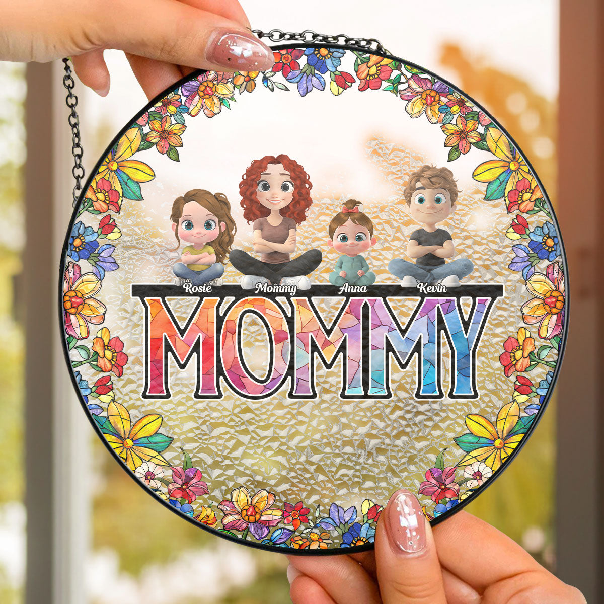 Mommy And Children - Personalized Custom Window Hanging Suncatcher