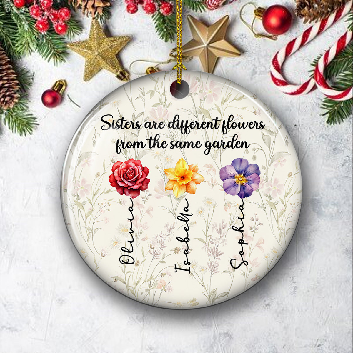 Sister Flowers - Personalized Custom Ceramic Ornament