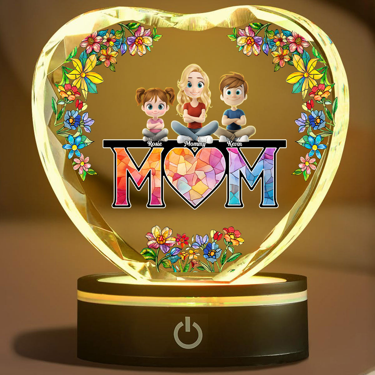 Mommy And Children - Personalized Custom Crystal Led Light