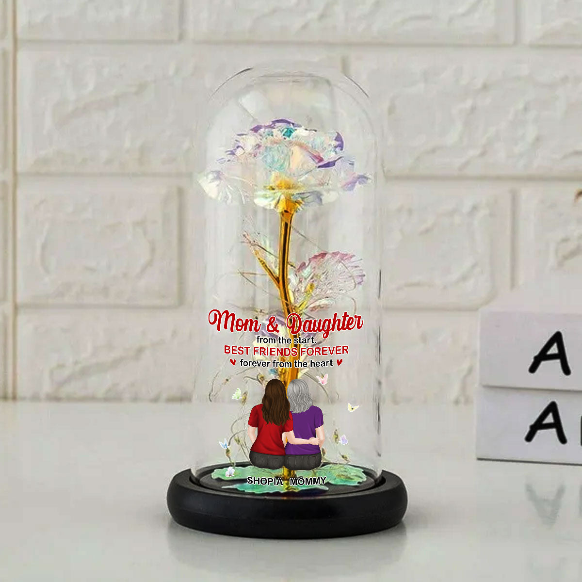 Mother And Daughter Forever From The Heart - Personalized Custom Sparkly Rose