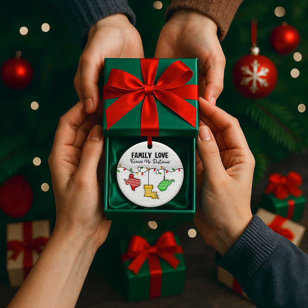 Family Love Knows No Distance - Personalized Custom 3D Inflated Effect Ceramic Ornament