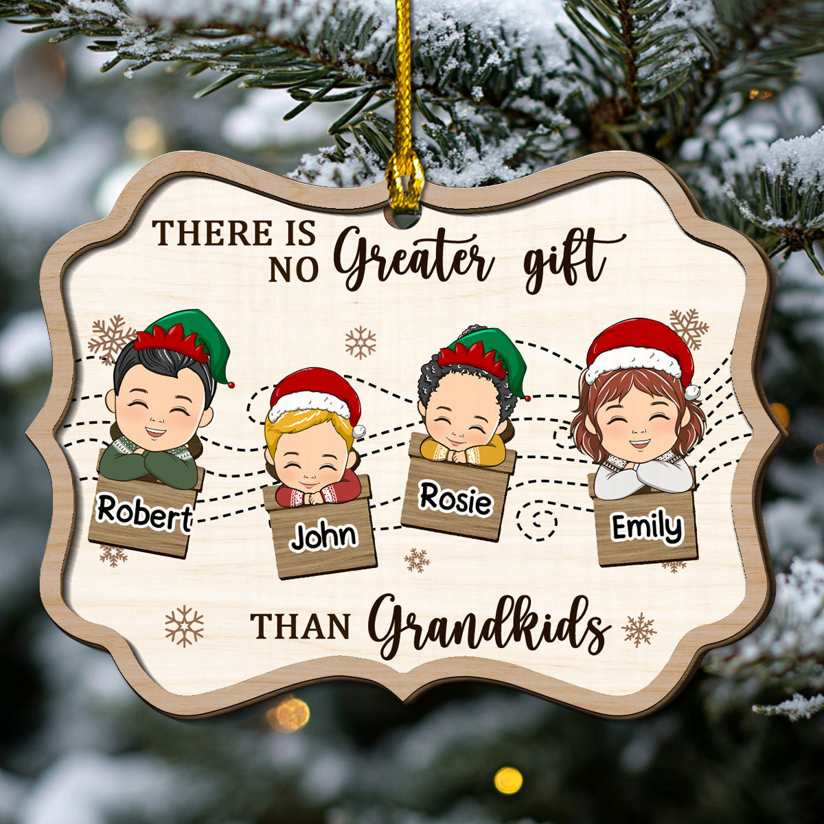 Grandma And Kids Christmas Together - Personalized Custom Freeshape 2-Layered Wood Ornament