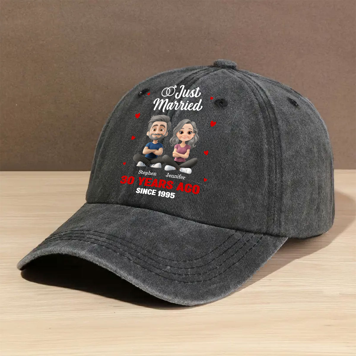 We Just Married - Personalized Custom Vintage Washed Denim Cap
