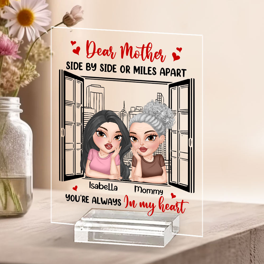 Side By Side Or Miles Apart - Personalized Custom Acrylic Plaque With Base