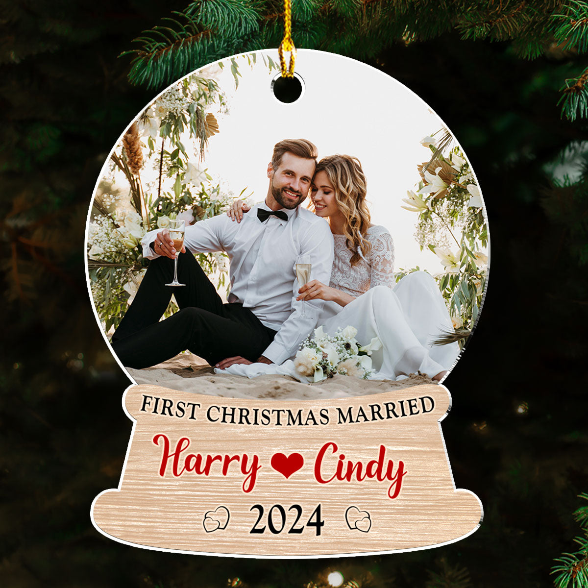 1st Christmas Married Custom Photo - Personalized Custom Acrylic Ornament