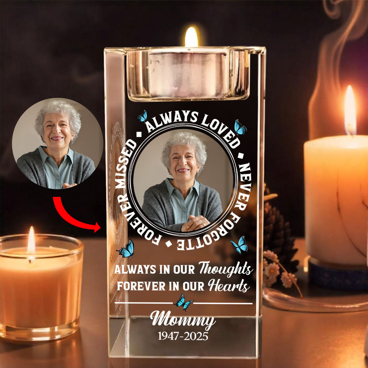 Always Loved - Personalized Custom Crystal Candle Holder
