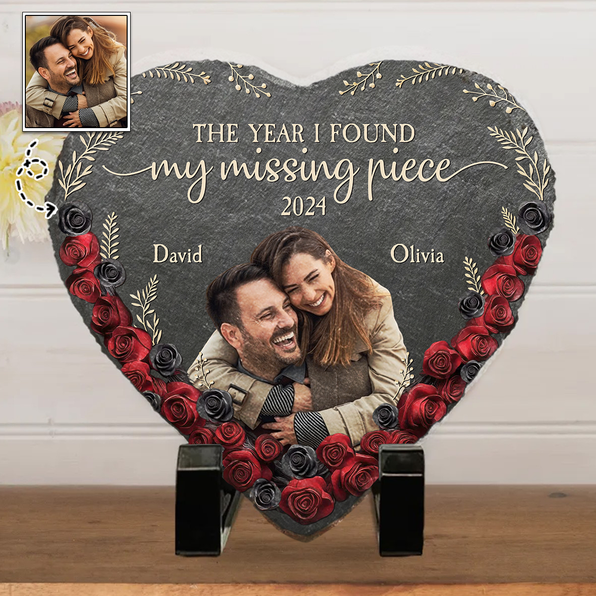 The Year I Found - Personalized Custom Heart Shaped Stone