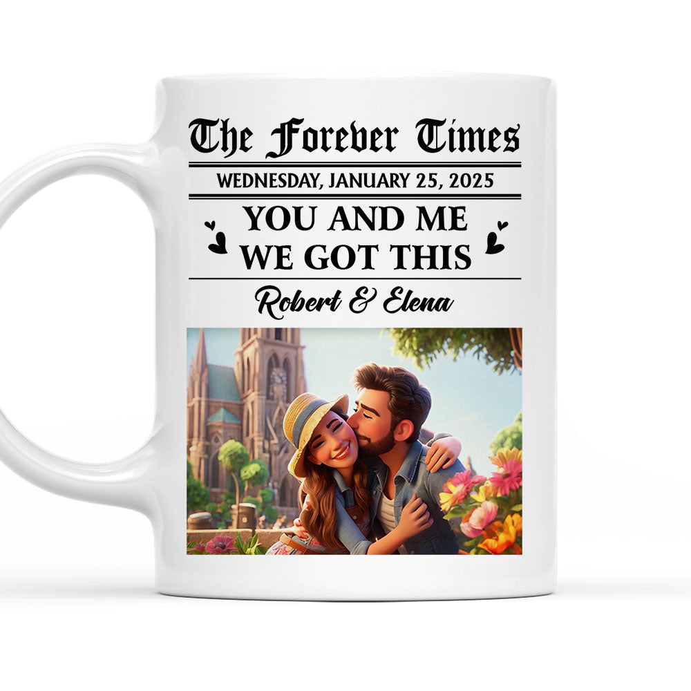 Couple Newspaper Cartoon - Personalized Custom Coffee Mug