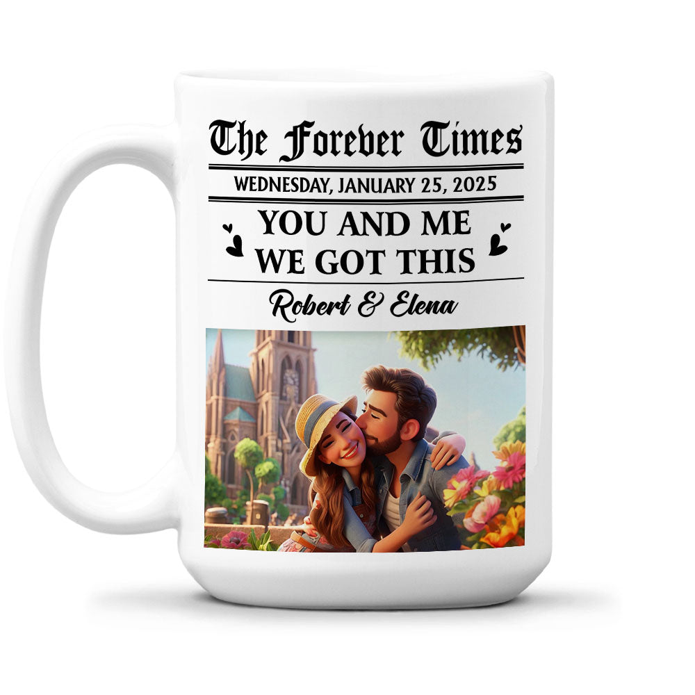 Couple Newspaper Cartoon - Personalized Custom Coffee Mug