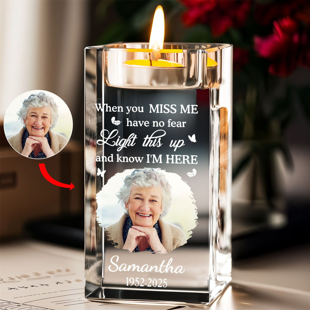 When You Miss Me - Personalized Custom Crystal Candle Holder