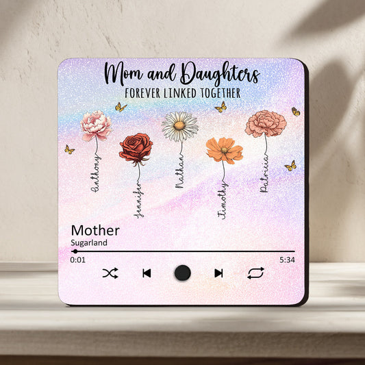 Mom And Daughters Forever Linked Together - Personalized Custom Music Fridge Magnet