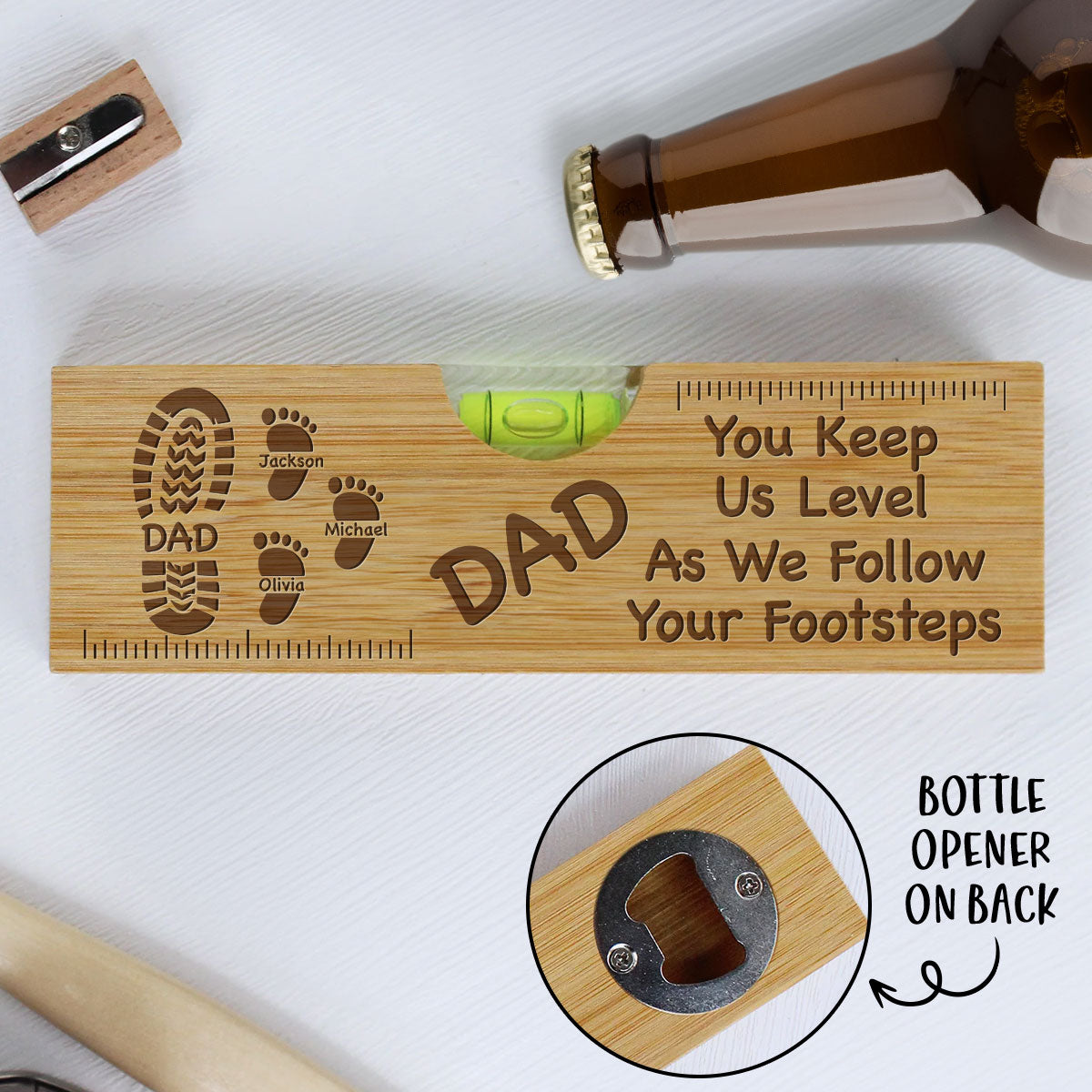 Dad You Keep Me Level - Personalized Custom Engraved Wooden Spirit Level Bottle Opener