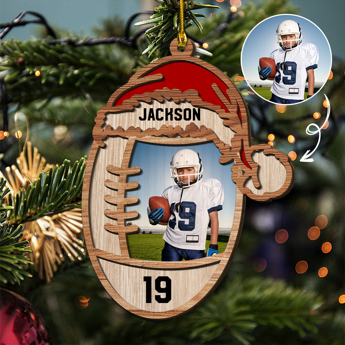 Football Lover Custom Photo - Personalized Custom 2-layered Wood Ornament