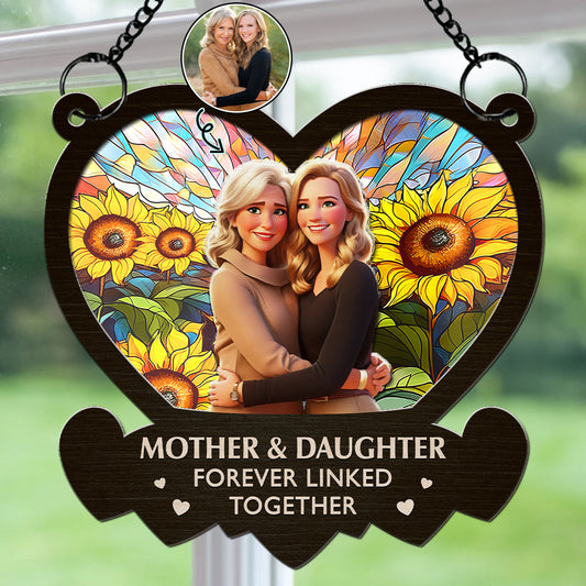 The Link Between Mother And Daughter Cartoon - Personalized Custom Suncatcher