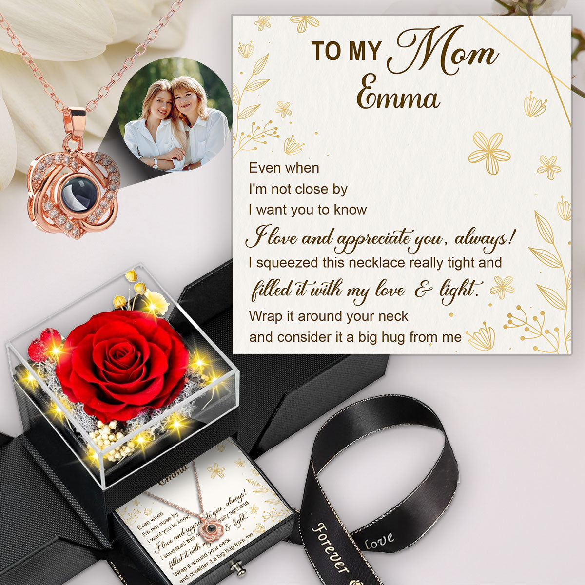 I Love And Appreciate You - Personalized Custom Preserved Rose With Projection Necklace