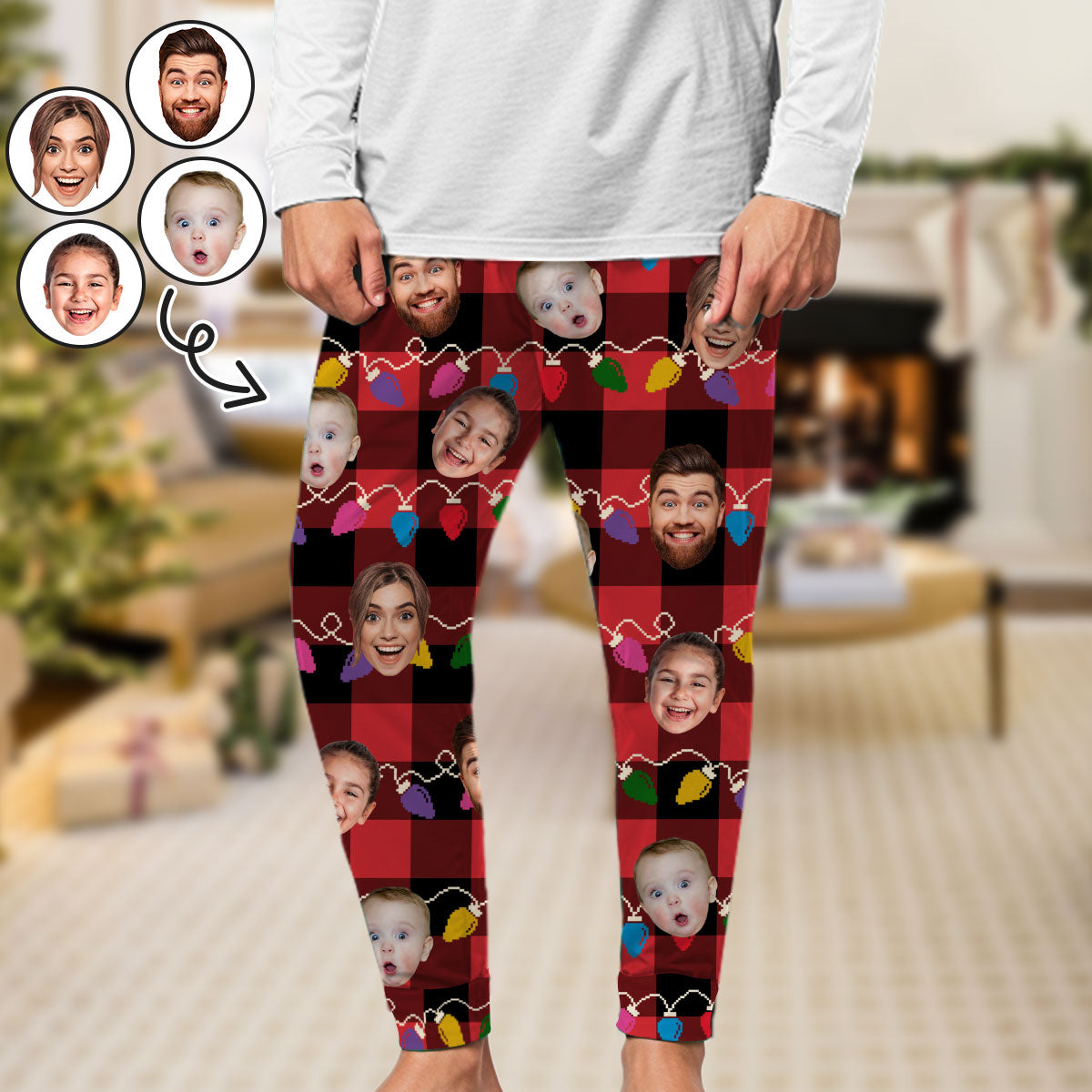 Custom Photo Family Besties Couple Grandkids Dogs & Cats Merry Christmas - Personalized Custom Pajama Pants