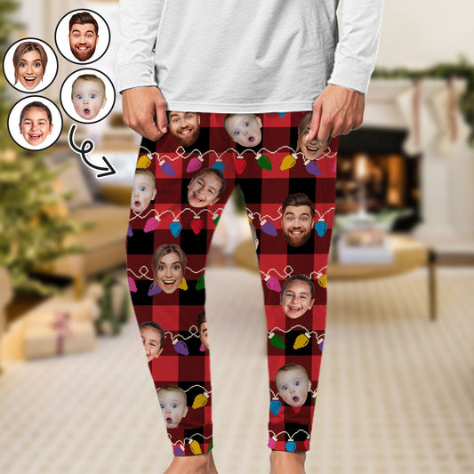 Custom Photo Family Besties Couple Grandkids Dogs & Cats Merry Christmas - Personalized Custom Pajama Pants