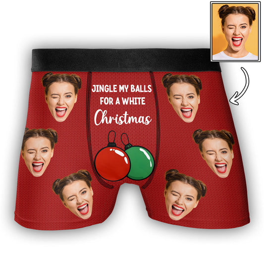 White Christmas With Me - Personalized Photo Men's Boxer Briefs